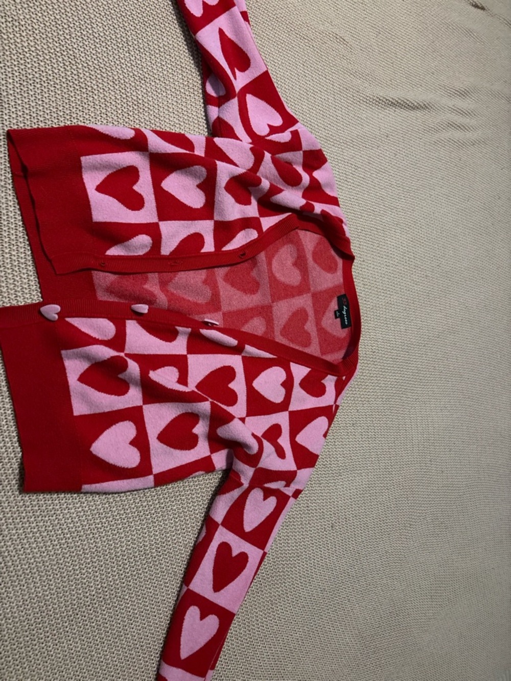 Heart-Print Red & Pink Cardigan